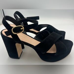 STUART WEITZMAN Dayna Platform Sandal Black Suede Leather Women’s Size 7.5 NEW